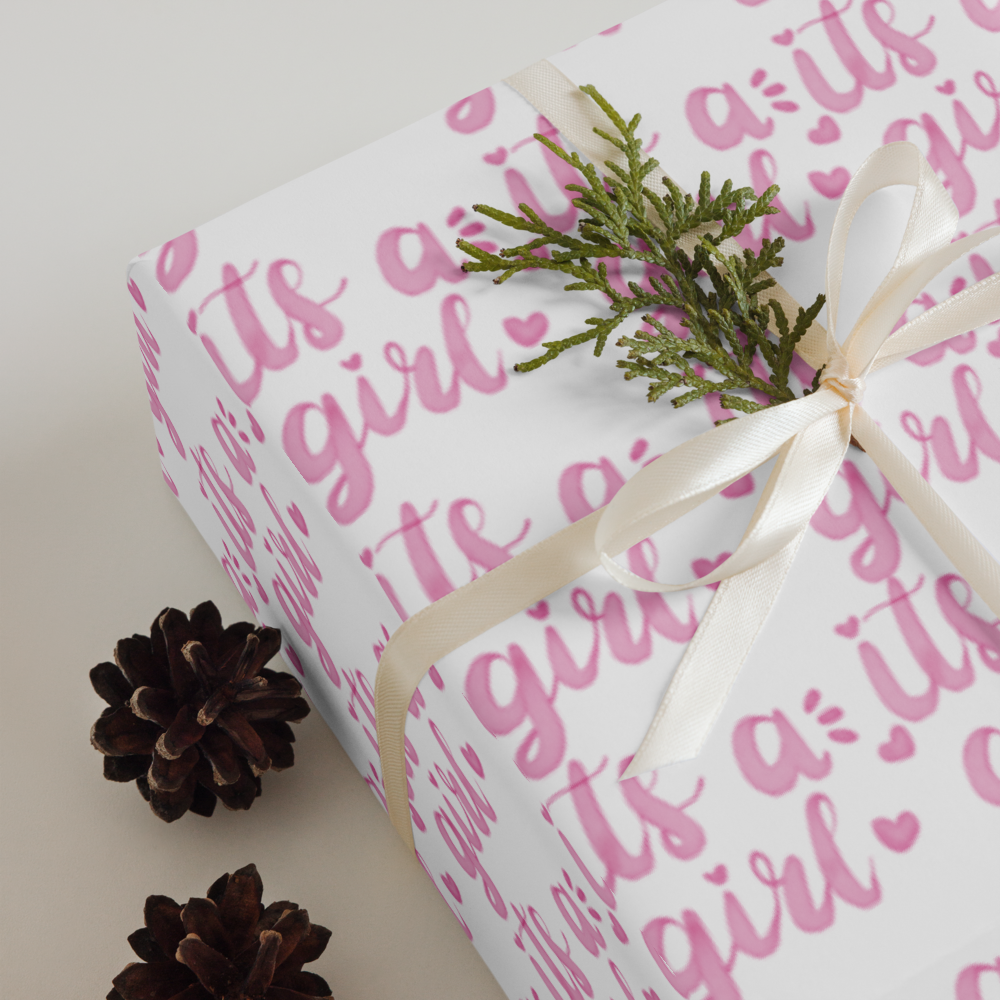 Its A Girl Wrapping Paper | Baby Shower Gift Wrap | PrettyWrapsCo