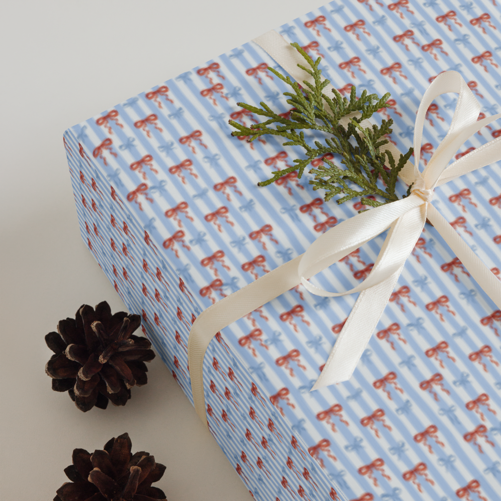 Blue Striped Bow Wrapping Paper
