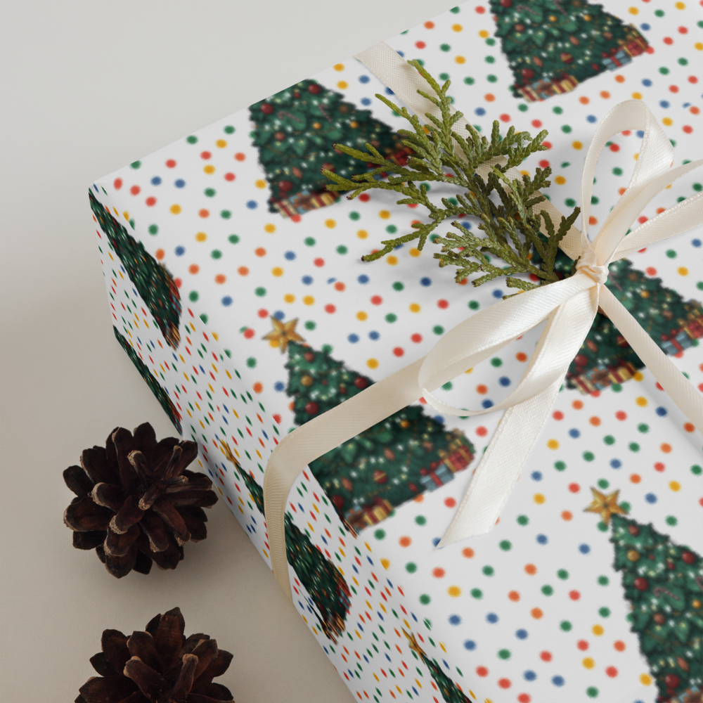 Christmas Tree Polka Dot Wrapping Paper Sheets | PrettyWrapsCo