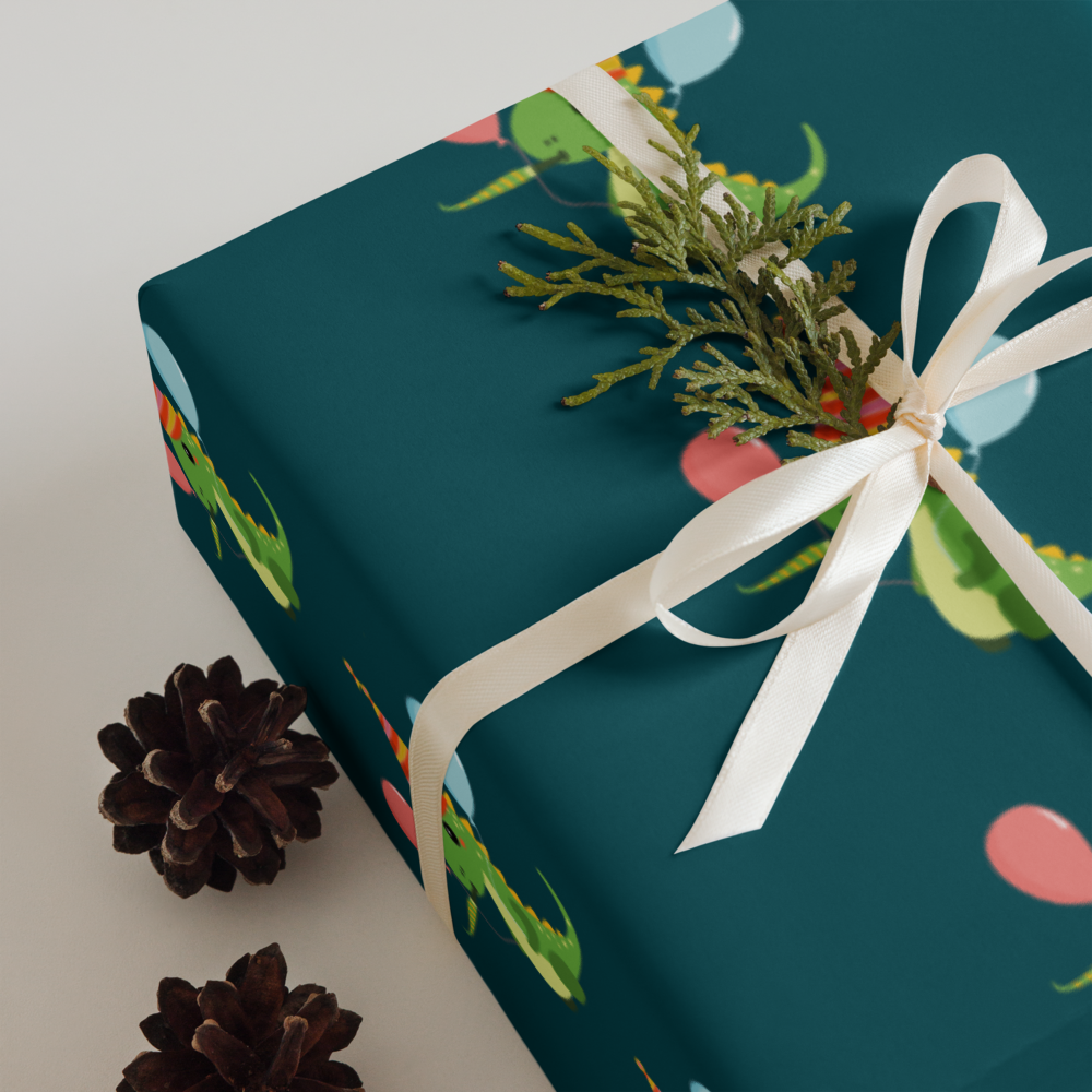 Dinosaur Balloon Wrapping Paper Sheets | Kids Birthday Gift Wrap | PrettyWrapsCo