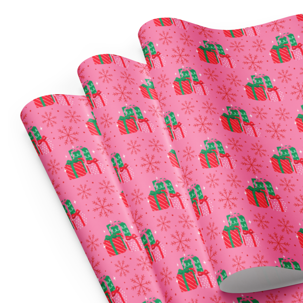 Holiday Pink Wrapping Paper Sheets | Feminine Christmas Gift Wrap | PrettyWrapsCo