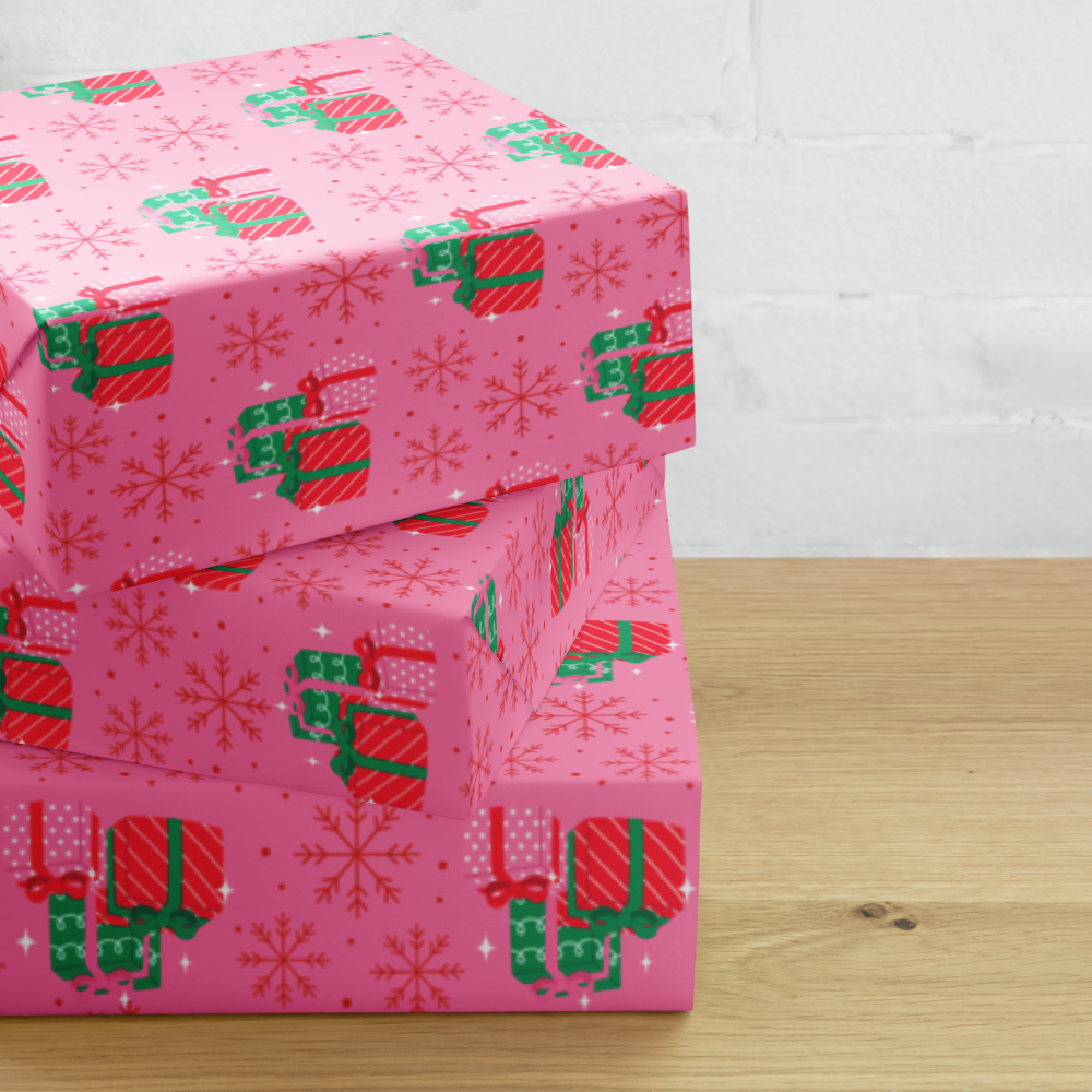Holiday Pink Wrapping Paper Sheets | Feminine Christmas Gift Wrap | PrettyWrapsCo