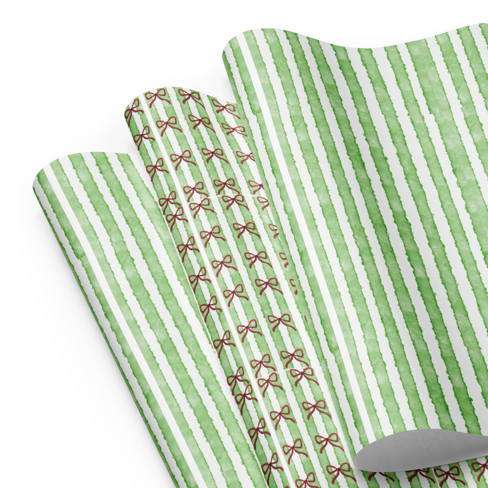 Green Bow Mix Wrapping Paper Sheets- white matte 28.75x19.75inches| PrettyWrapsCo