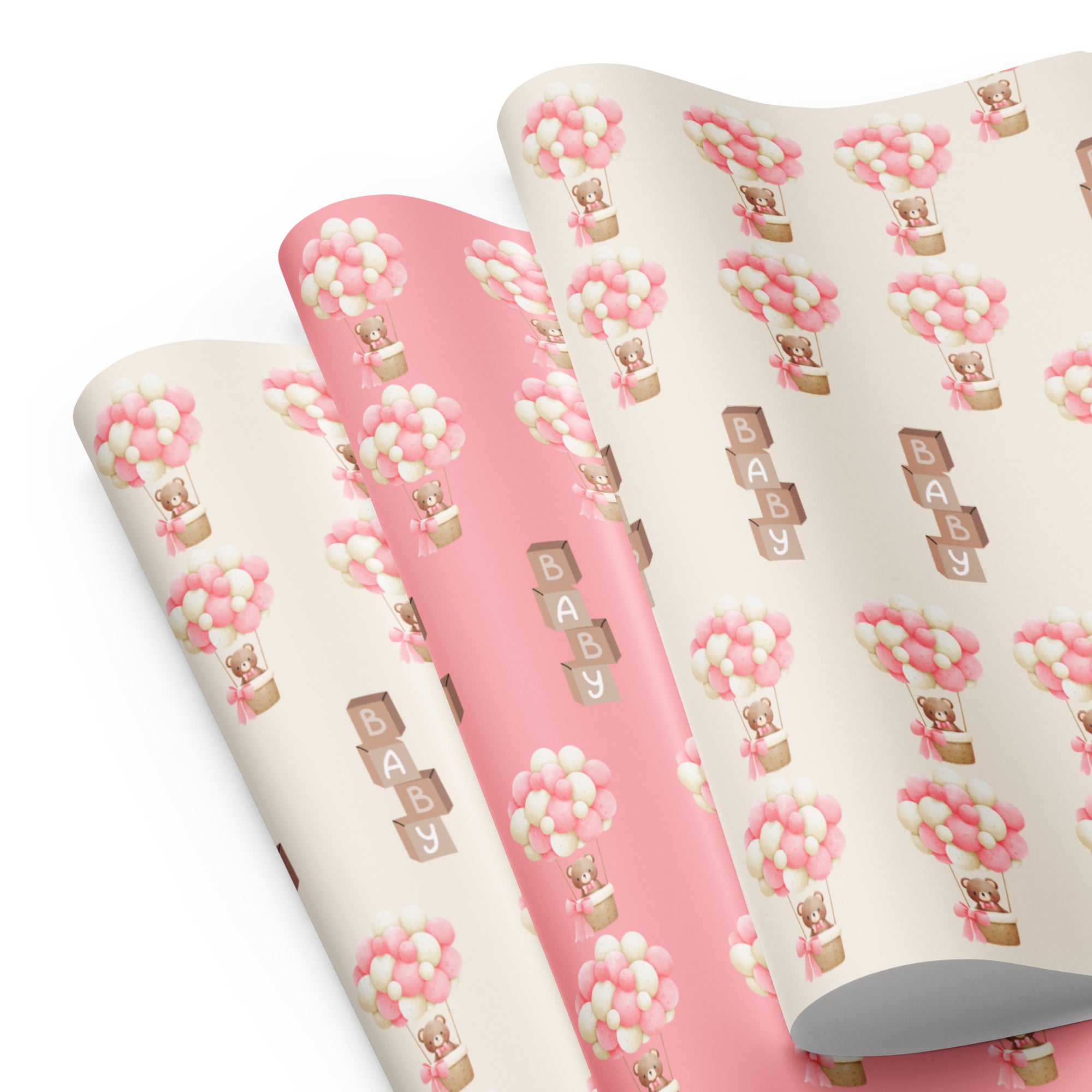 Pink Bear Wrapping Paper- white matte 28.75x19.75inches| PrettyWrapsCo