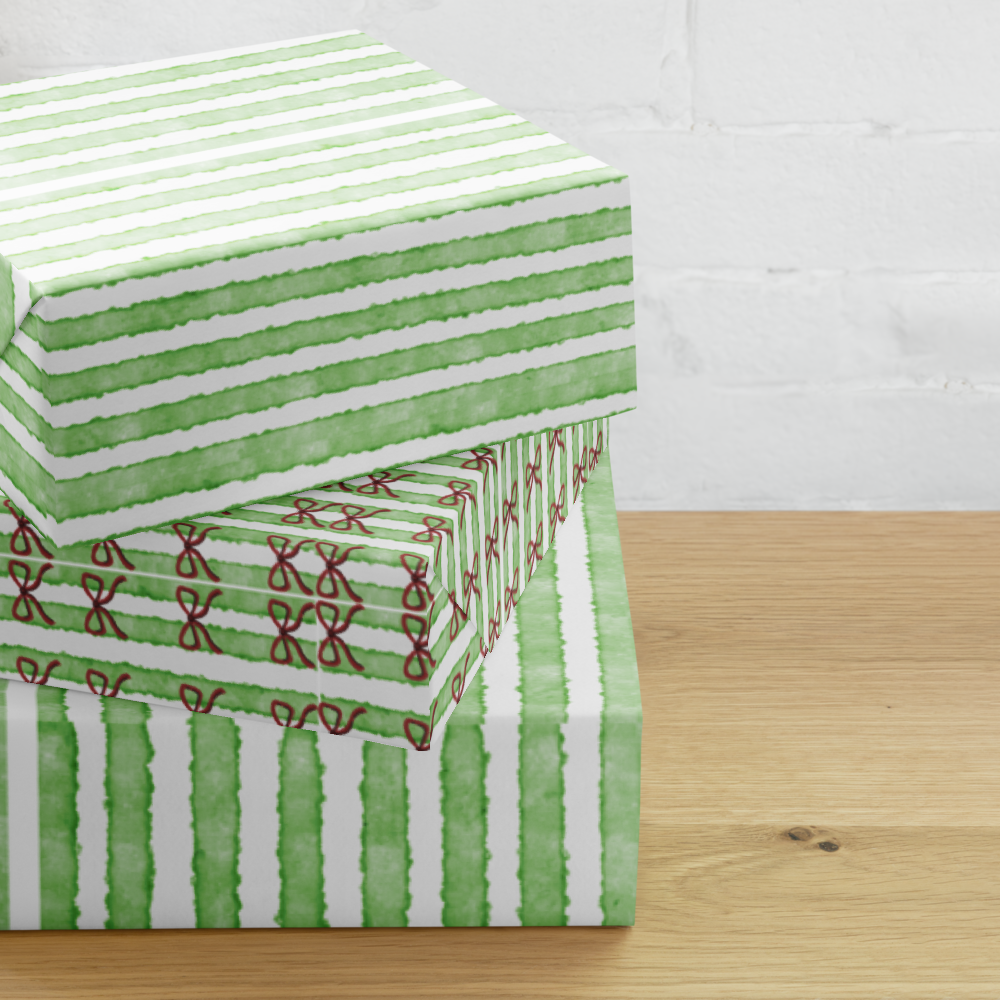 Green Bow Mix Wrapping Paper Sheets | Holiday Gift Wrap | PrettyWrapsCo