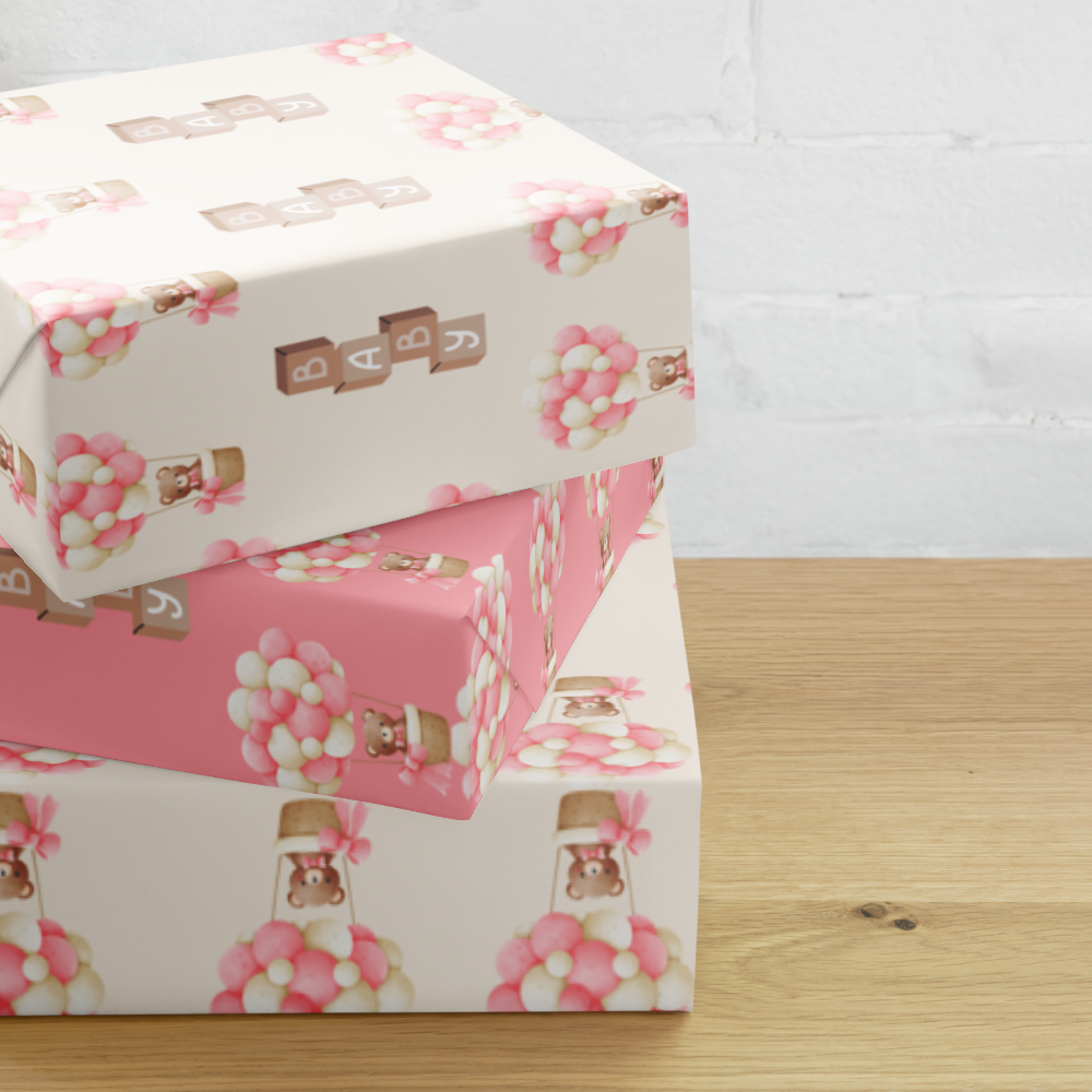 Pink Bear Wrapping Paper | PrettyWrapsCo