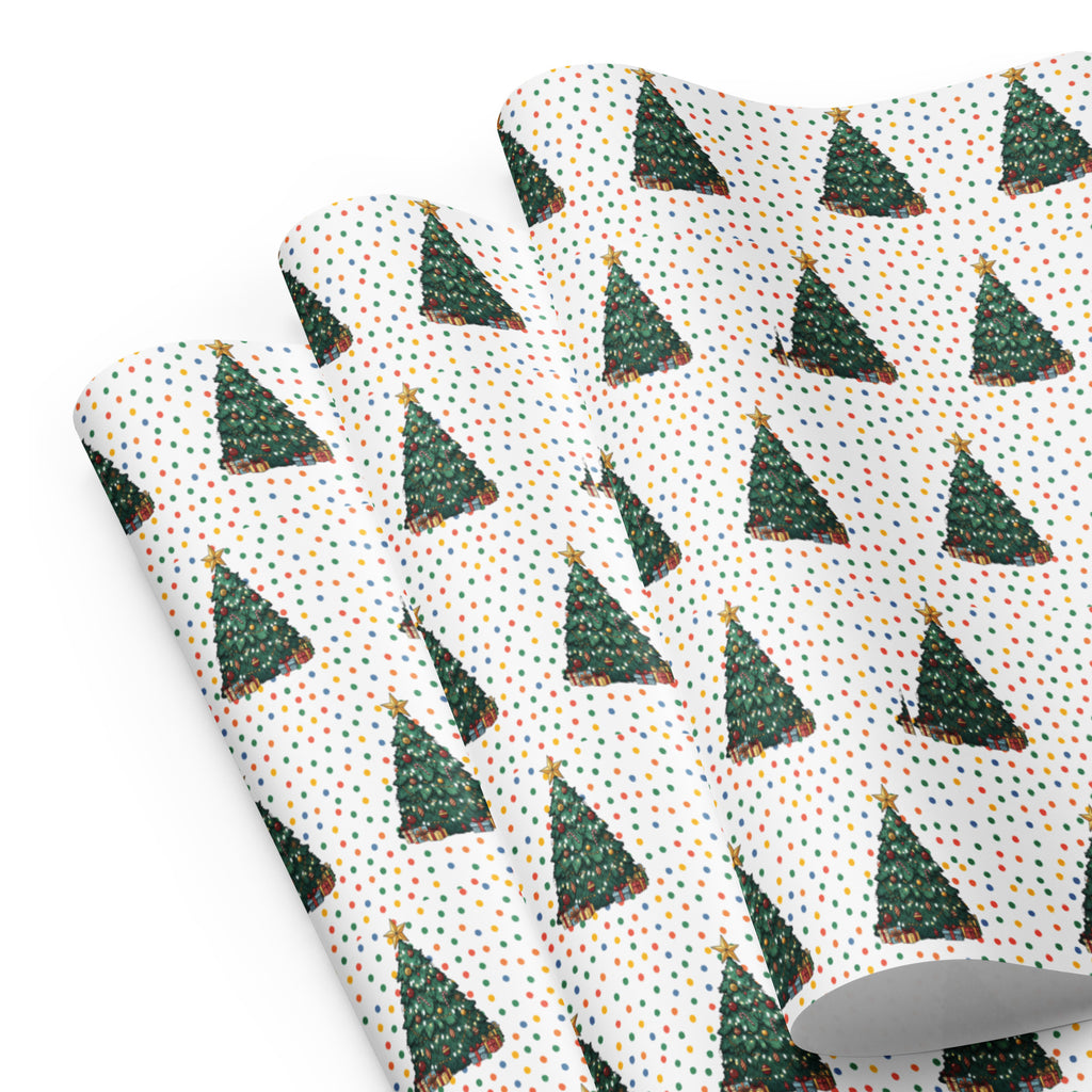 Christmas Tree Polka Dot Wrapping Paper Sheets — white matte 28.75x19.75 inches | PrettyWrapsCo