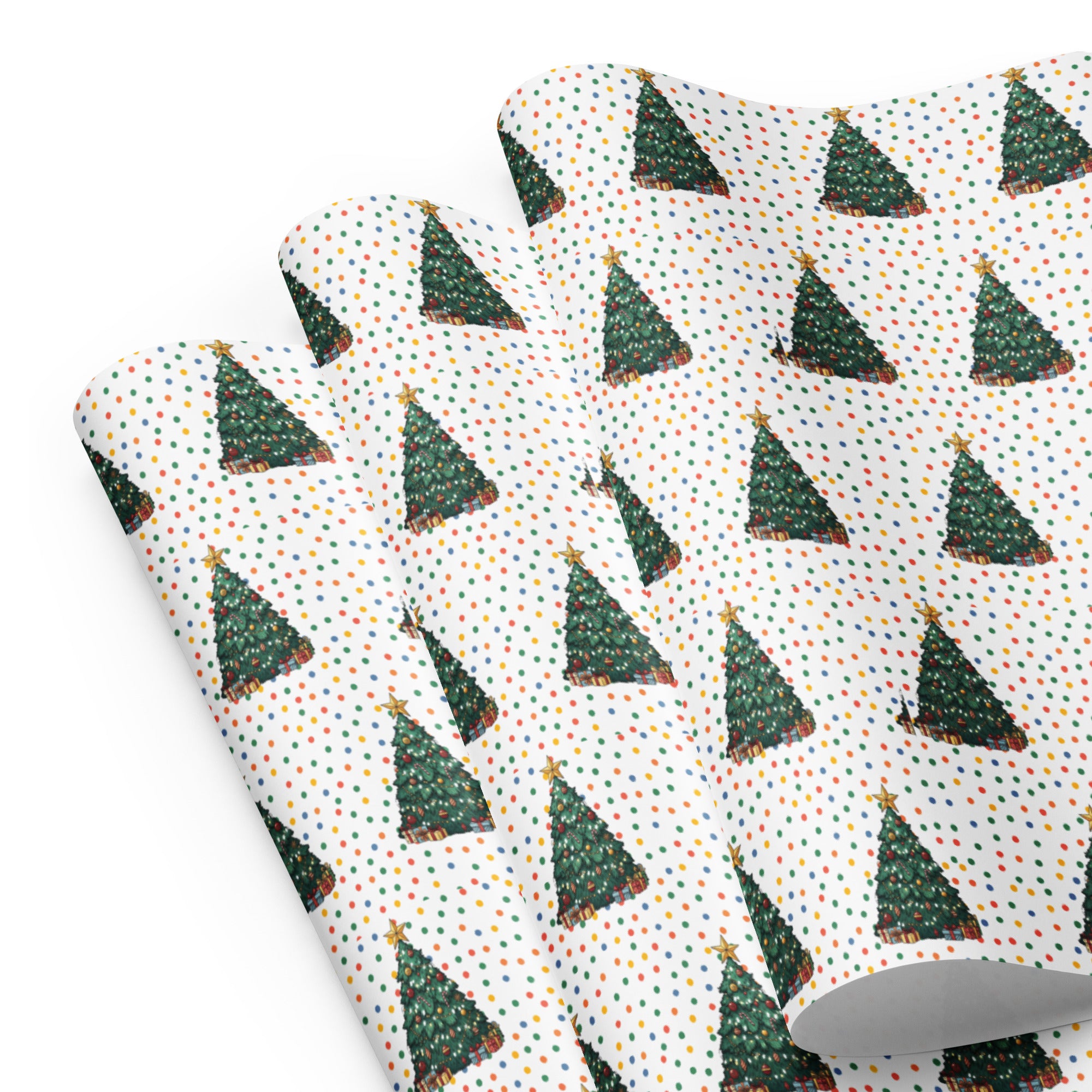Christmas Tree Polka Dot Wrapping Paper Sheets — white matte 28.75x19.75 inches | PrettyWrapsCo