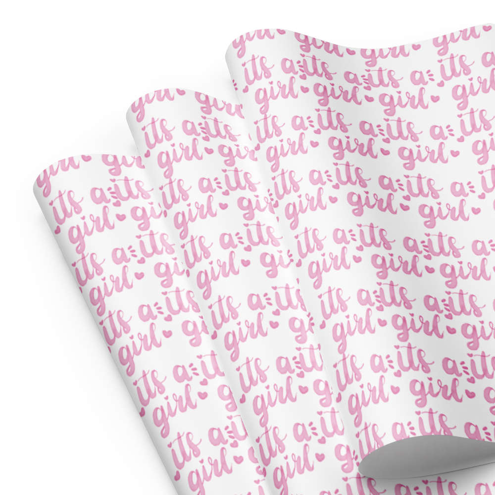 Its A Girl Wrapping Paper- white matte 28x75x19.75inches | PrettyWrapsCo