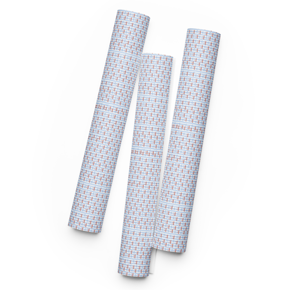 Blue Striped Bow Wrapping Paper Sheets | PrettyWrapsCo